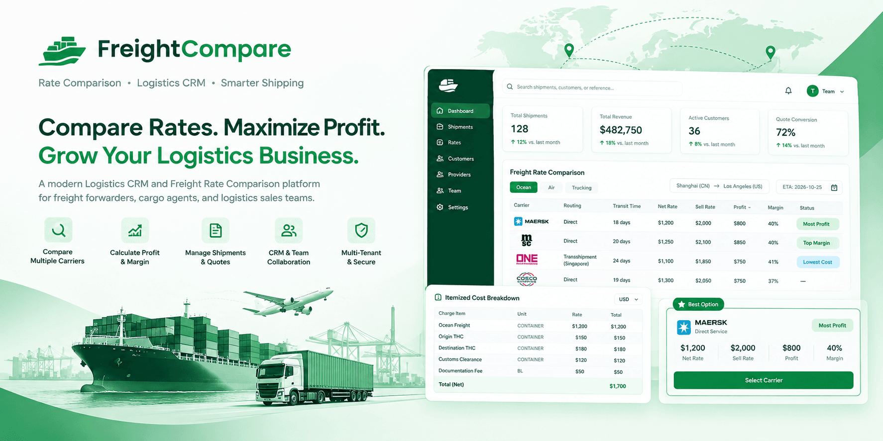 Freight Rate Comparison CRM screenshot